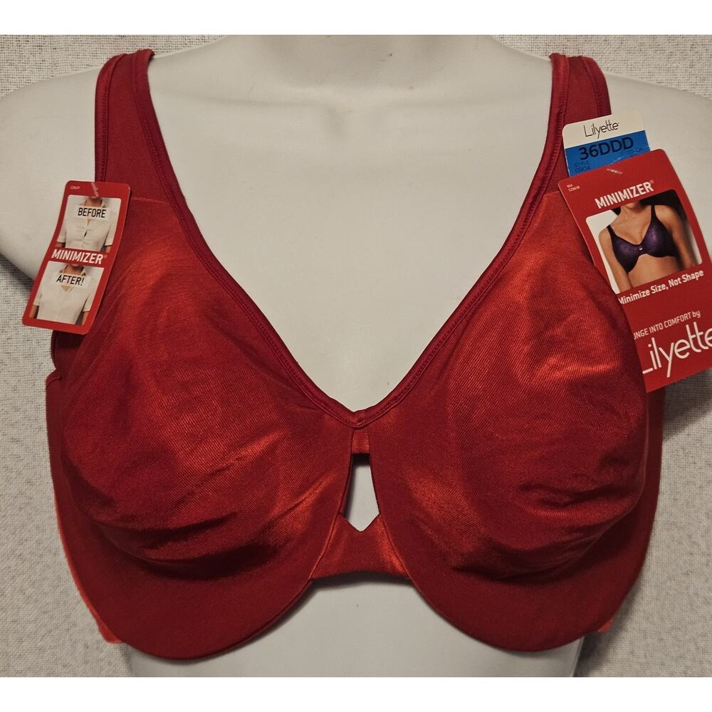 NWT Lilyette by Maidenform 0904 Sexy Red Underwire Minimizer Bra 36DDD